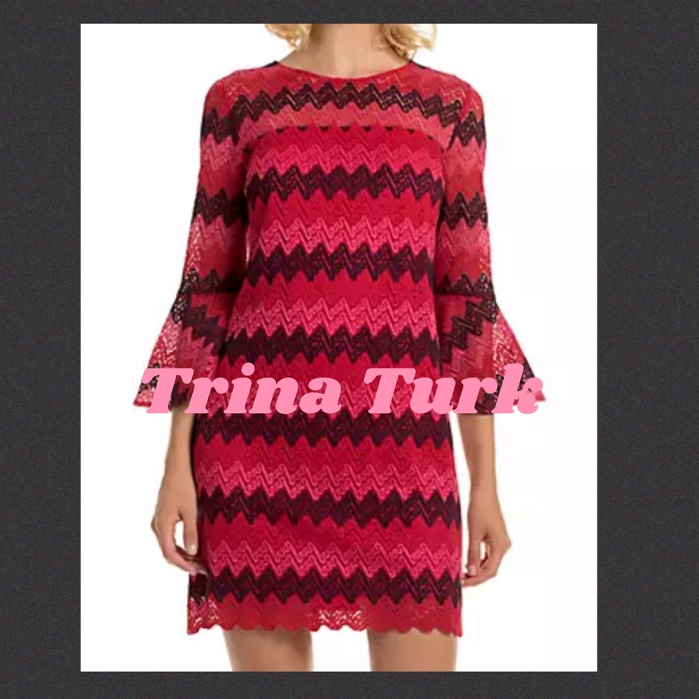 🆕 size 4 & 8 Trina Turk Lovey Knit Bell Sleeve Sheath Dress
